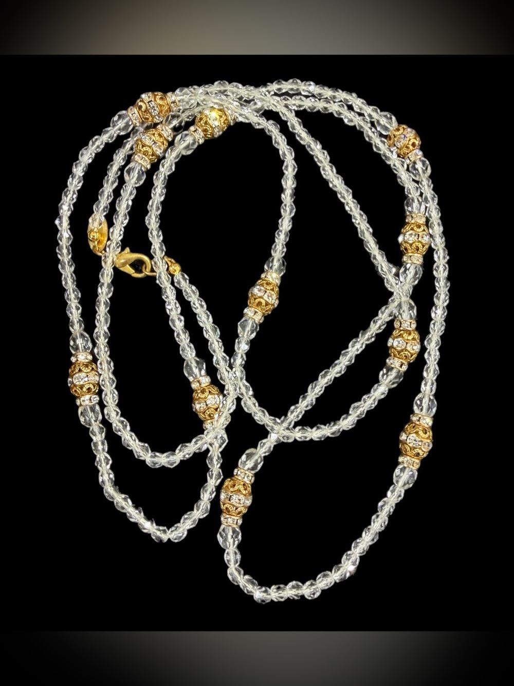 Vintage Miriam Haskell Lucite Bead & Rhinestone Crystal Necklace